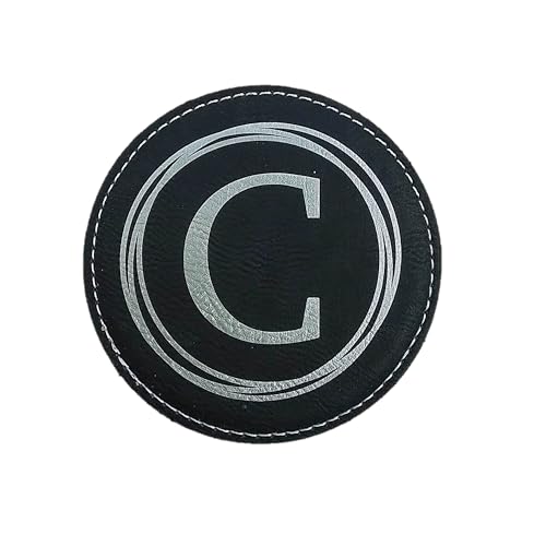 Round Handmade Coasters - Personalized Coasters Set of 6 - Custom Engraved Barware Decorations - Leather Bar Decor - Man Cave Father's Day Present (Black/Silver)