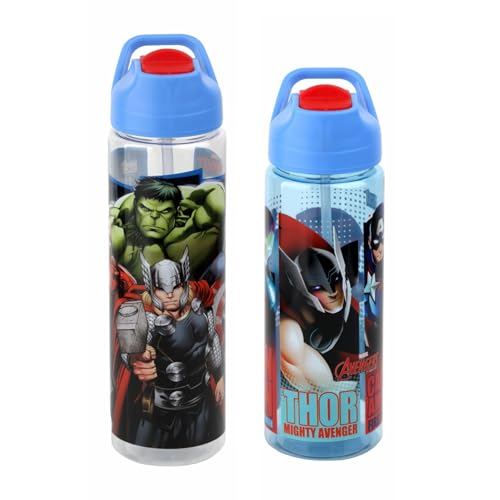 Image of SKi Homeware Plastic GLIDE Sipper Bottles Combo|800 ML + 650 ML|for School,Sports|Teens & Kids|set of 2 bottles|Leakproof,Pop-up Sipper with Handle|Character Merchandise|Avengers,Multicolour