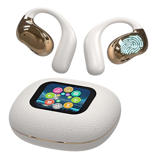 Image of Open Ear Earbuds Ultra Comfort Wireless Bluetooth 5.4 Headphones Over The Ear Earbuds with Intelligent Touch Screen EarHooks IPX7 Waterproof Bone Conduction Earphones for Fitness Sports-OFF WHITE