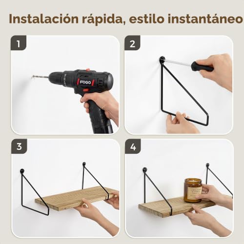 Miniatura 8 de Afuly Estanteria Pared Madera Metalica Habitacion Baño Cocina Negra Estanterias De Pared Moderno Rústico Juego De 2 Piezas