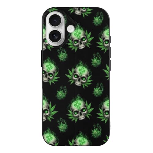 UTRSIFB Slim Protective Cover Compatible for iPhone 17 Case Skull Weedleaf Leaves Green Black, Lightweight TPU case with Anti-Slip Grip and Precise Cutouts for All Ports