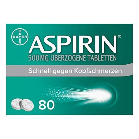 Aspirin 500 mg überzogene Tabletten - Kopfschmerztabletten bei leichten bis mäßig starken Kopfschmerzen - schnell, effektiv und gut verträglich - 1 x 80 Stück Cover