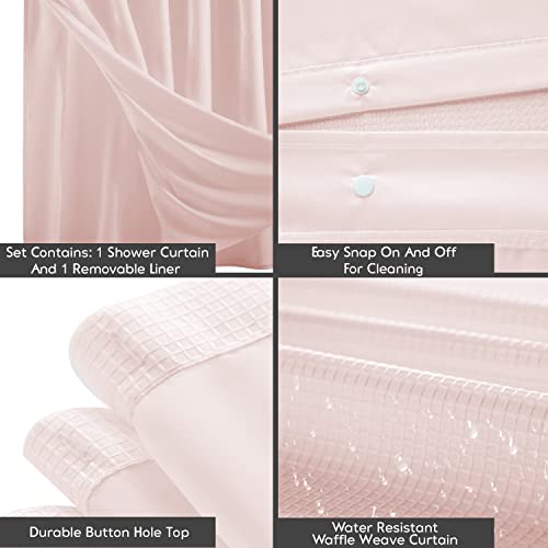 Dainty Home Waffle Weave Shower Curtain With Liner Sets - Modern Shower Curtain For Bathroom With Mesh Top Window - Premium Quality Fabric Snap Shower Curtain #TOP1