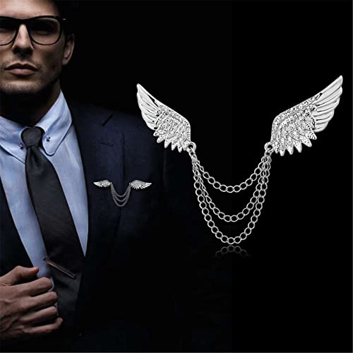 Image of WCRAZYE Shiny Rhinestone Metal Feather Lapel Pin Angel Wings Tassel Chain Brooch Collar Pins for Women Girls Men's Animal Eagle Pin Suit Sweater Shawl Coat Breastpin Accessories
