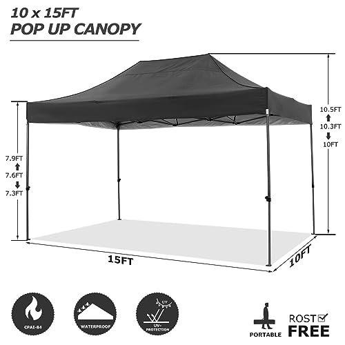 Image of COBIZI 10x15 Pop Up Canopy Tent with 4 Sidewalls,Heavy Duty Canopy,Black