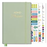 SUNEE Adhd Daily Planner for Adults,3-Month Undated Daily Weekly Monthly Planner for Productivity, Goal Setting, Time Management, Work & Life - for Men & Women,Vision Board + Stickers,Sage Green