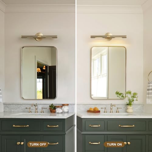 Image of 19 inch L Picture Light Dimmable Vanity Bathroom Light Rotatable 360 Wall Sconce Lights for Pictures Art Gallery Painting Frame,Include Bulbs,Brass 19 inch L x 1.38 inch D