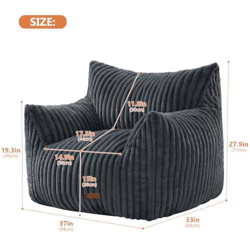 Image of Giant Bean Bag Chairs for Adults Teens with Filling Large Fluffy Bean Bag Chair with Armrests Plush Comfy BeanBag Couch Sofa Chair for Bedroom Living Room Reading