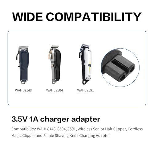 YAODHAOD Adapter ładowarki 3,5 V 1 A do Wahl 8148, 8504, 8591, 9864, 9900, 9898, wtyczka EU Cordless Magic Clip, Senior Clipper, Finale Shaver zasilacz kabel