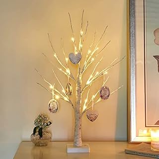 Eambrite Mini White Easter Tree Christmas Cards Display Tree Tabletop Birch Tree Battery Operated LED Twig Tree for Party Wedding Christmas Special Celebration (60cm)