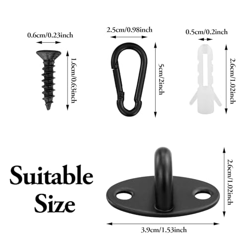 EASYKEENECOM 8 Stück Edelstahl Karabiner und Edelstahl Augplatte mit Öse, Edelstahl Decksplatte, Augplatten für Sonnensegel/Wand-Befestigung, Decken-Befestigung, Wand-Haken, Decken-Haken