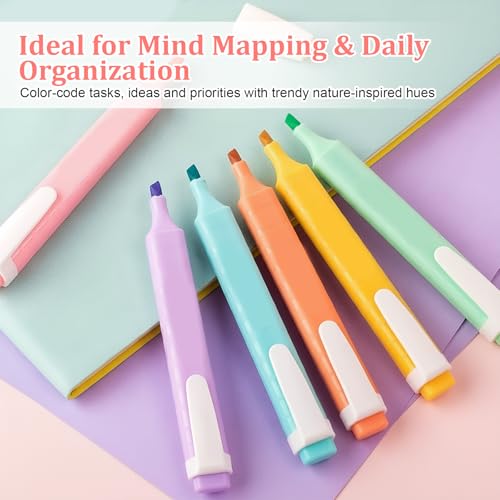 Ormromra Pastel Highlighters, Pack of 6 Highlighter Pens with Dual Line Widths, Beveled Tip, Clip Design – Assorted Earthy Tones for Journaling, Study and Office Use - Image 5