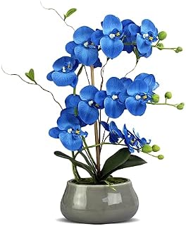 RENATUHOM Fake Orchid Artificial Flowers For Decoration Orchid Plant Fake Flowers Orchid In Vase For Home Table Indoor Decor Blue Flowers Bathroom Bedroom Kitchen Ornament