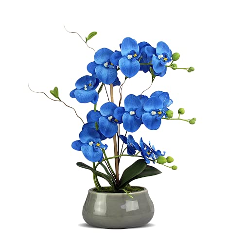 Flores Artificiales de orquídea Azules de Falsas orquídeas en jarrón para decoración de la Mesa del hogar decoración de Interiores Flores Azules baño Dormitorio Cover
