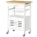 HOMCOM Chariot de Service desserte de Cuisine à roulettes Meuble de Rangement avec Plateau en Bambou Panier en métal et Armoire avec 2 Portes persiennes dim. 58L x 37l x 83H cm - Blanc