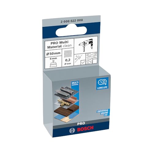 Bosch 1x PRO Brass-Coated Steel Longlife Topfbürste, gewellter Draht für 6‑mm-Zylinderschaft und Bohrer (für Stahl, Edelstahl, Ø 50 mm, Professional Zubehör Bohrmaschine/Schrauber)
