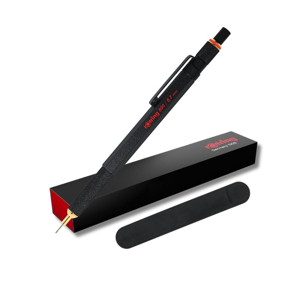 rOtring 800 Mechanical Pencil HB 0.7 mm 1904446 - Black Metal Barrel with Case