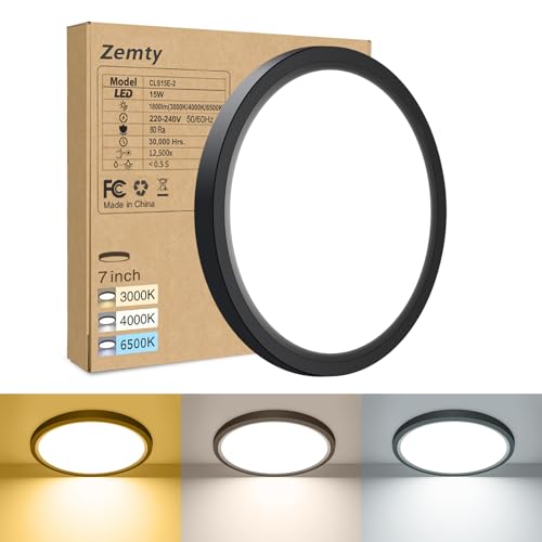 zemty 3Farben 3000/4000/6500K LED Deckenleuchte Flach, 15W 1800LM Ø18cm Deckenleuchten, Schwarz Rund Ultra Dünn Deckenlampe LED Lampen Deckenlampen,Deckenbeleuchtung für Badezimmer,Küche zemty 3Farben 3000/4000/6500K LED Deckenleuchte Flach, 15W 1800LM Ø18cm Deckenleuchten, Schwarz Rund Ultra Dünn Deckenlampe LED Lampen Deckenlampen,Deckenbeleuchtung für Badezimmer,Küche