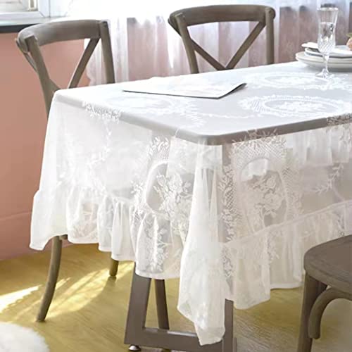 Besalily Chic White Lace Tablecloth For Rectangle Table Ruffle Table Skirt For Dining Table Wood Table Washable Light Table Cover (55X102 Inch) #TOP5