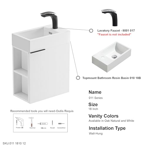 Dowell 18\" Inch White Small Bathroom Vanity with White Resin Sink Combo, Narrow Modern Bathroom Cabinet with Soft-Close Door, Wall Mounted Single Bathroom Vanity Set with Side Shelves-011 18 20