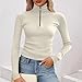 Quarter Zip Pullover Top for Women Long Sleeve Stand Collar Slim Fitted Ribbed Shirts Dressy Casual Y2k Going Out Blouse White