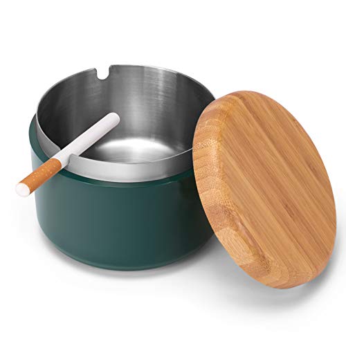 Ashtray for Cigarettes Indoor or Outdoor FriyGardcn Ashtray Cool Cute and Standing Ashtray Green Plastic Ashtray with a Stainless Steel Liner Ash Tray for Patio, Office and Home