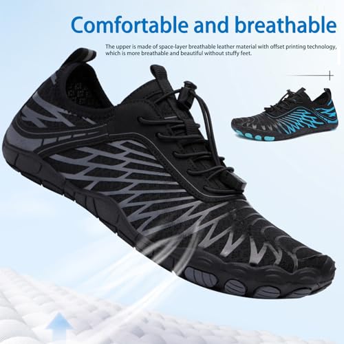 Hike Barefoot Shoes for Women Men, Fashion Wide Toe Box Non-slip Breathable Waterproof Lightweight Walking Barefoot Shoes Unisex for Outdoor Gym Driving Beach Water shoes(Black,8-8.5 Women/6-6.5 Men)3
