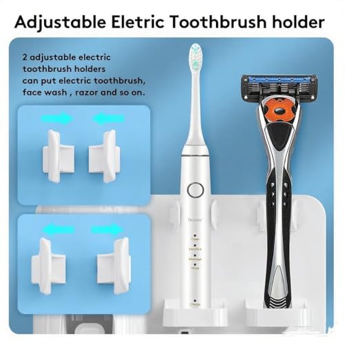 TuCao Wall Mounted Toothbrush Holder with Automatic Toothpaste Dispenser, No Drill Bathroom Organizer White