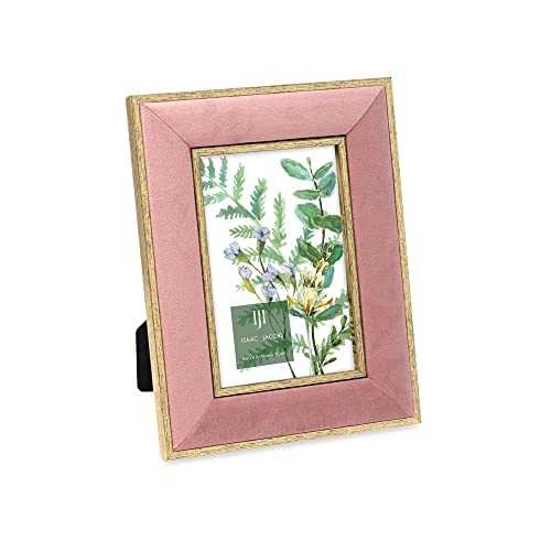 Image of Isaac Jacobs 4x6 Pink Velvet Picture Frame with Metallic Gold Double Border