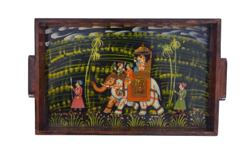 Wooden Decorated Tray Rajasthani Handmade for Home and Gifting (Black Copper Color 8X13), Black Copper 8x13, 8"x13" - Image 4