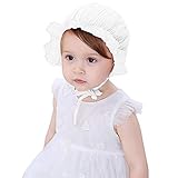 Baby Girl Toddlers Breathable Lacy Bonnet Eyelet Cotton Adjustable Sun Protection Hat (Flowers White)