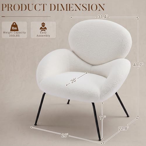 Image of Accent Chairs Set of 2 for Living Room, Boucle Fabric, Beige | Modern Accent Chair with Cloud Backrest, Soft Textured Boucle Fabric, Small Reading Chair for Sunroom, Reception Area