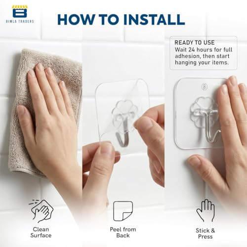 Image of Btag Self Adhesive Wall Hook Flower Design | Heavy Duty & Long-Lasting Strength | Transparent Waterproof Wall Hooks for Bathroom, Kitchen, Door, Tile | Strong Hold with Elegant Floral Design (PO10)