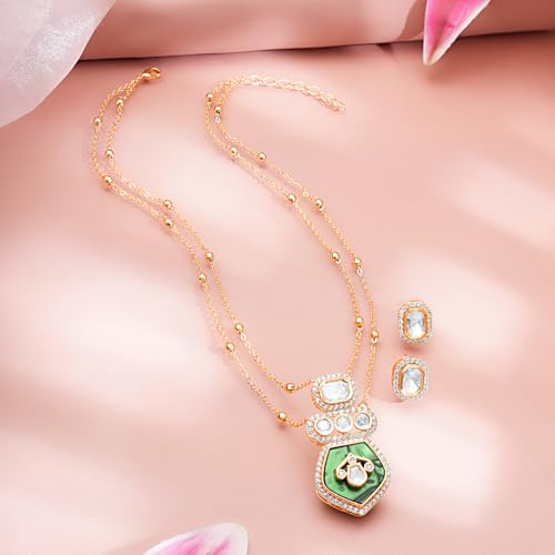 Image of Rubans Necklace Set Gold Plated Traditional Stylish Floral Theme Jewellery Gift for Women & Girls