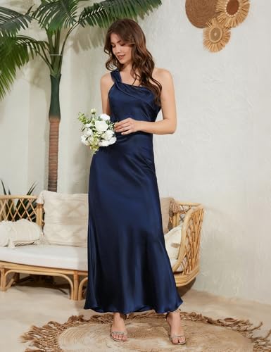 SEOVSVS Satin One Shoulder Maxi Summer Dress for Women Wedding Bridesmaid — view 2