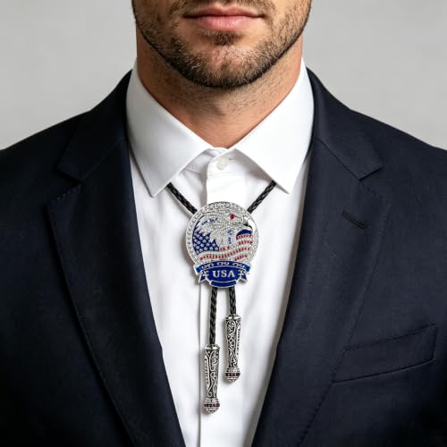 Image of GelConnie Bolo Ties for Men Women Western Cowboy Tie Mens Western Necklace Leather Necktie Gold Bolero Tie Cowboy Necklace