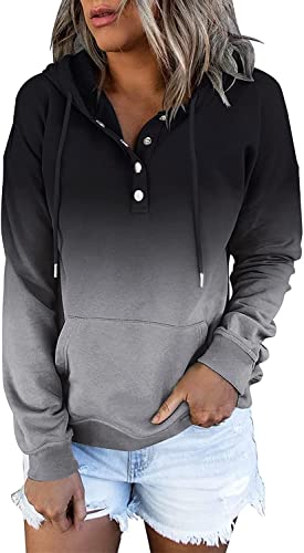 KISSMODA Womens Hoodie Gradient Sweatshirts Casual Tunic Tops Long Sleeve Hoody with Kangaroo Pockets Gradient Black Medium