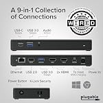 Plugable USB-C Docking Station Dual 4K 60Hz HDMI, 65W Charging, Gigabit Ethernet, 1x USB-C 5Gbps, 3X USB-A, Audio, Windows/ChromeOS, USB-C/USB4/Thunderbolt, Driverless (UD-MSTH2)