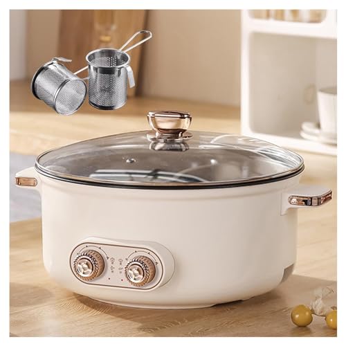 HJXBD888 Appareil Fondue, Double Interrupteur de Commande Feu à Trois Vitesses 1600 Watts Fondue Chinoise Electrique, IdéAl pour Les RéUnions De Famille (avec 2 Filets Non éTanches),6.5L