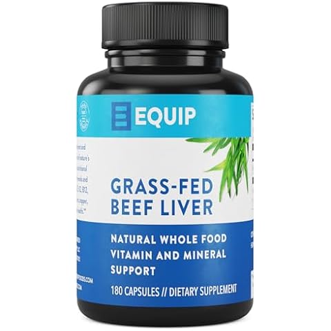 Equip Foods Grass-Fed Beef Liver | Natural Desiccated Beef Liver Supplement | Support Heart Health, Brain Function, Digestion, Metabolism, Immunity, Detoxification | 180 Capsules, 30 Servings Cover