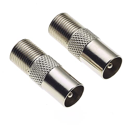 Keple TV Coaxial Plug To F Type Socket Adaptor, Pack of 2 - Barrel Connector Coupler