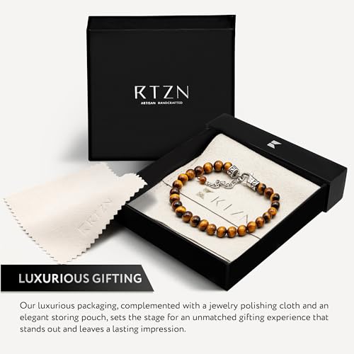 RTZN® Tigers Eye Bracelet for Men – Premium Artisan Handcrafted Authentic Brown Tiger Eye Mens Beaded Bracelets – 6MM Beaded Jewelry Bracelets – Adjustable Length 6.5" - 8.5" (Chain Fit) by RTZN - Used condition - Image 5