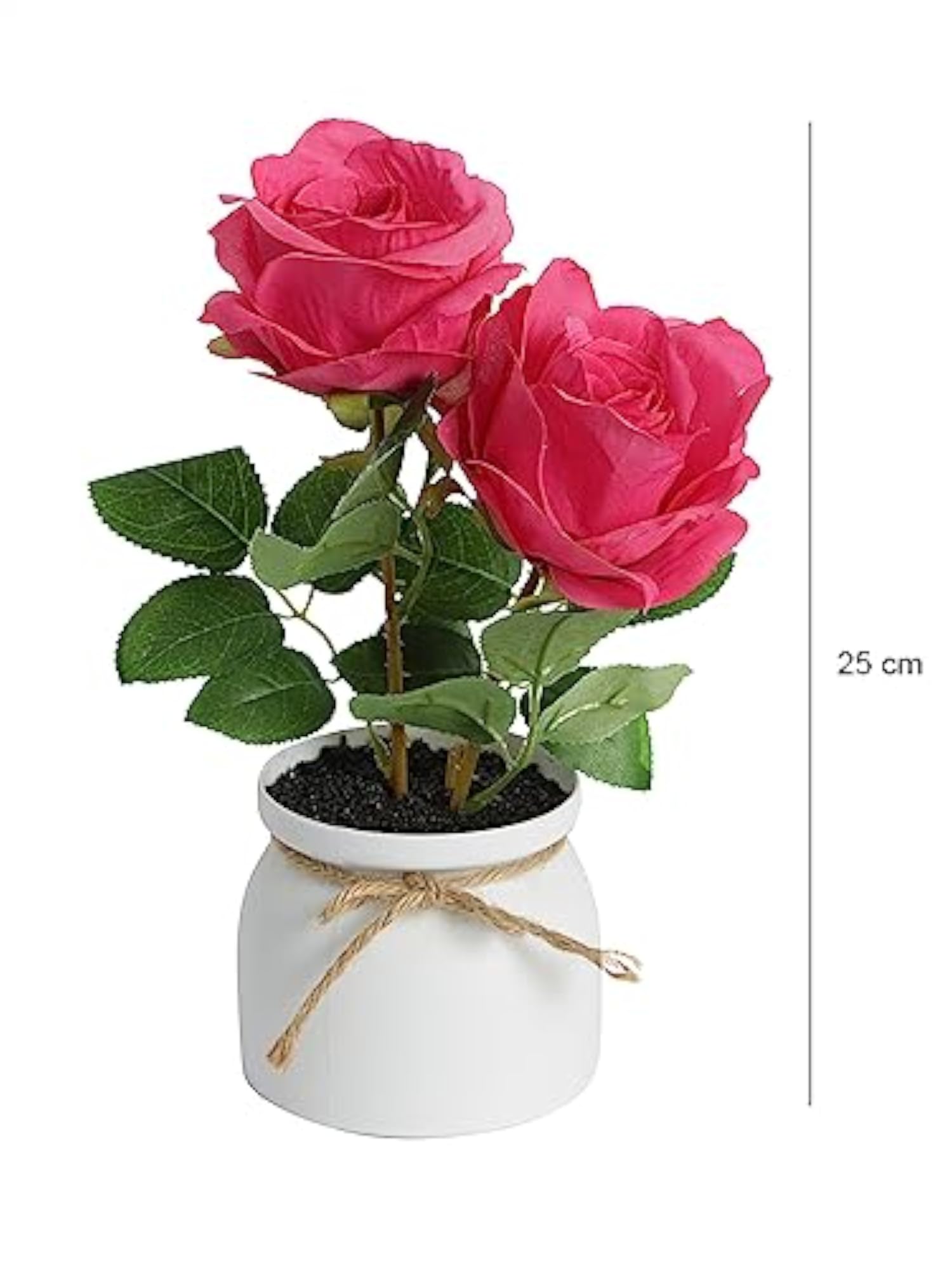 Artificial Dark Pink Rose Flower Plant with Plastic Pot