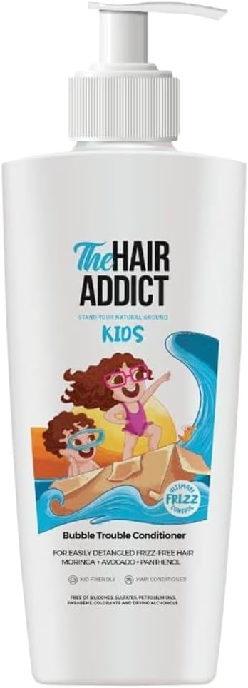 The Hair Addict Bubble Trouble Kids Conditioner - Ultimate Frizz-Control Detangling Conditioner - Moringa Avocado Panthenol Formula - 500ml
