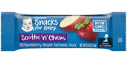 Gerber Snacks For Baby Soothe ‘N’ Chew Teething Sticks, Strawberry Apple, Made With Wholesome Grains & Non-Gmo Ingredients, 6 Individually Wrapped Teething Sticks/Box (Pack Of 2 Boxes) #TOP5