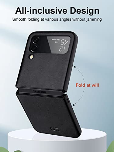 Ocase For Samsung Galaxy Z Flip 4 5G Case, Galaxy Z Flip 4 Leather Case, Slim Thin Shockproof Protective Cover Women Men Phone Case For Galaxy Z Flip4 5G (Black) #TOP2