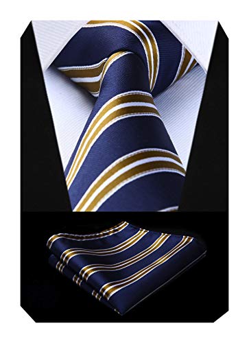 BIYINI Corbata Azul Marino de Hombre Niño Corbata Rayas & Panuelo,Corbata y Plaza de bolsillo Conjunto Corbatas para Boda Fiesta Regalo de Cumpleaños Cover