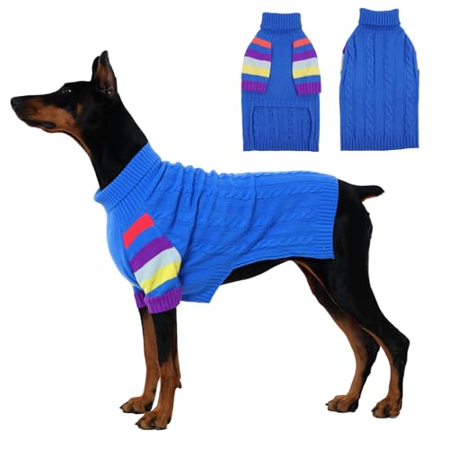 Image of Large Dog Sweater, Turtleneck Pullover with Sleeves, Blue, XXXL