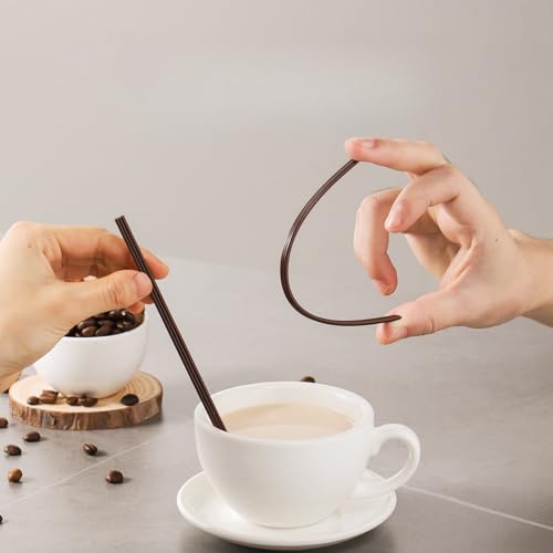 WHTCHSU 100 Individually Wrapped 7in Disposable Coffee Straw Stirrers, Three Hole Design, BPA Free, Plastic, Coffee Color