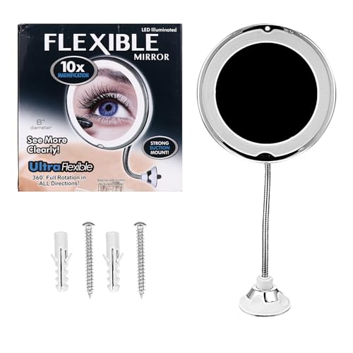 Miroir grossissant 10x avec ventouse et éclairage LED blanc intégré